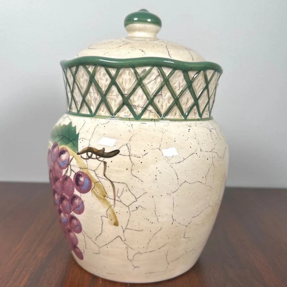Raymond Waites Cornucopia Grape Ceramic Canister Jar Lid CIC Farmhouse Tuscon
